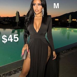 Black long sleeve split dress